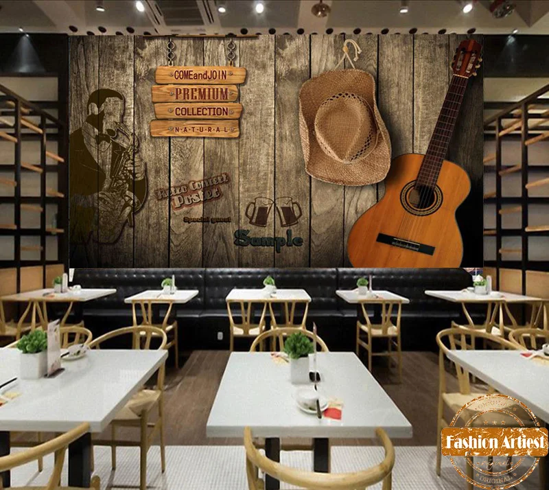 Обои на заказ винтажная гитара саксофон музыкальный концертный деревянный