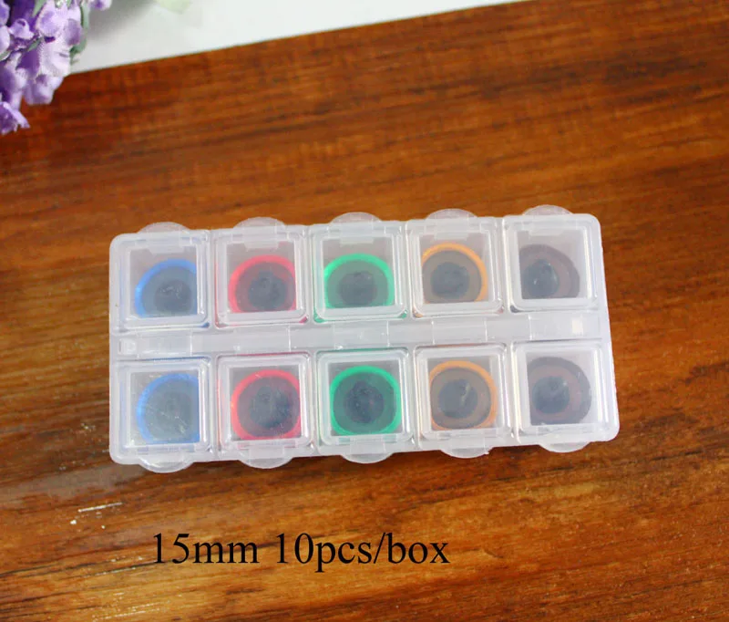 15mm 10pcs 1 коробка/шт. 9 мм/10,5 мм/12 мм/13,5/15 мм красный/зеленый/синий/желтый/коричневый diy рукоятка кнопка безопасности игрушки глаза для плюшевой куклы-Размер вариант - Цвет: 15mm 10pcs