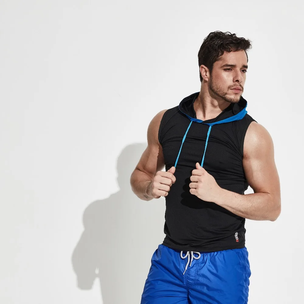 Для Мужчин's Фитнес Футболки сжатия с капюшоном без рукавов спортивная майка