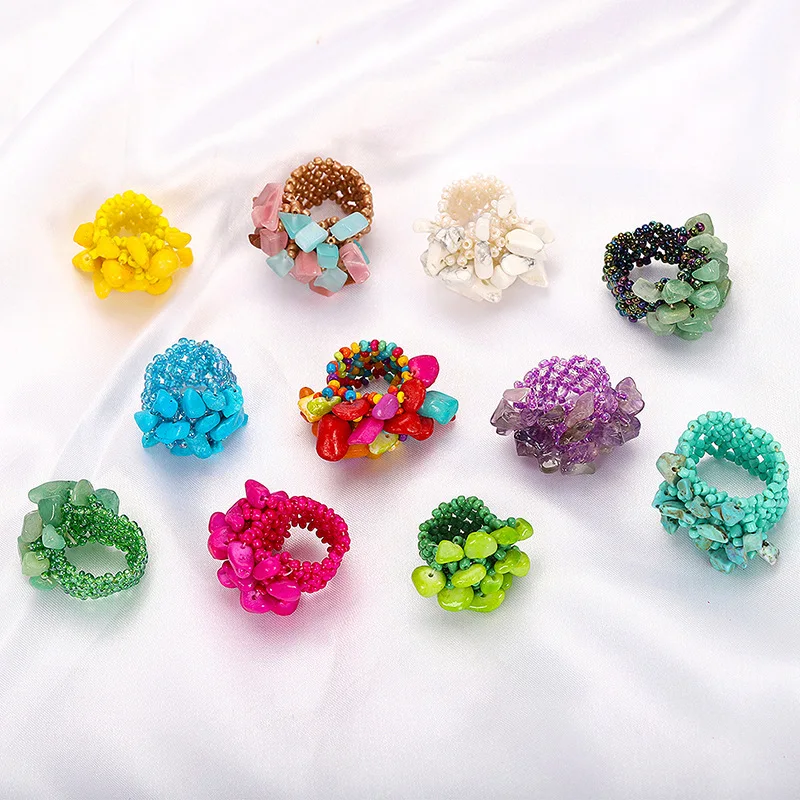 LEADERBEADS Women's Trendy Colorful Resin Stone Rings Summer Beach Party Jewelry Girl's Bohemian Handmade Beads Accessory |