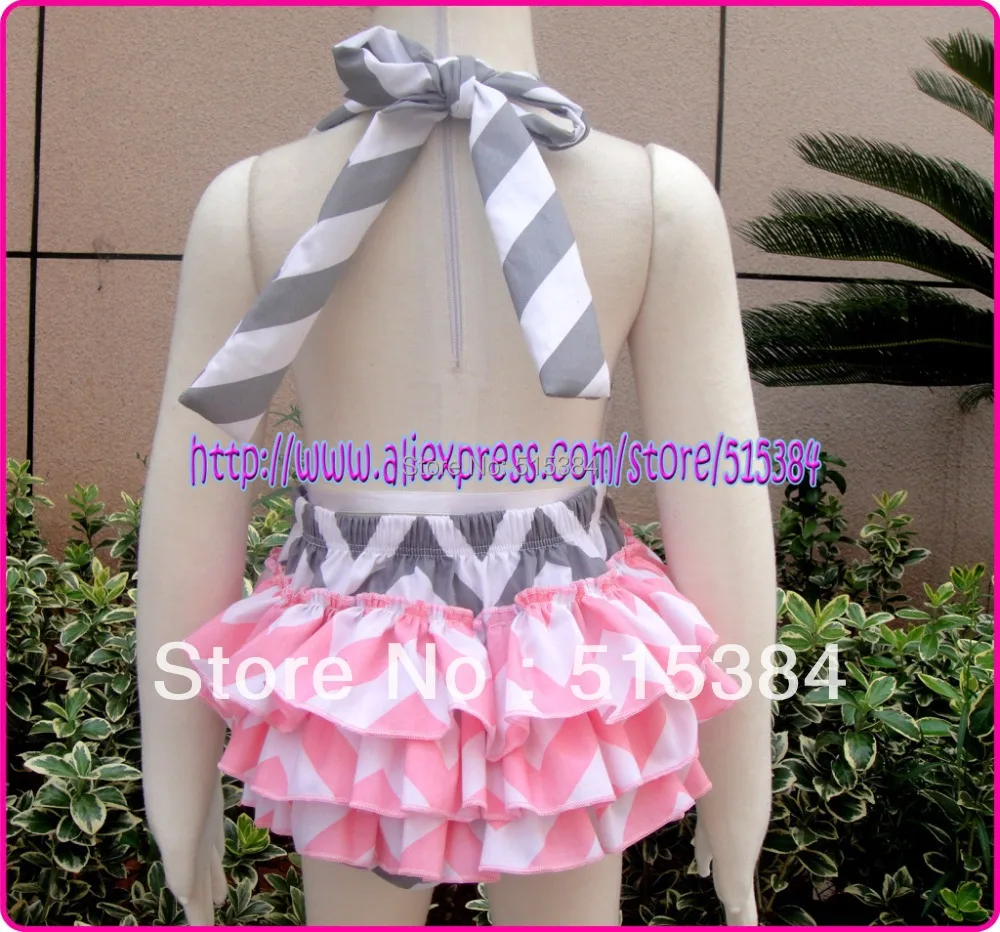 6 шт./лот бесплатная доставка серый шеврон с розовыми оборками комбинезон для