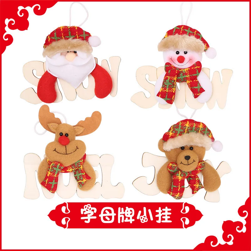 Christmas Decorations Creative Wooden Letter Cards Santa Claus Snowman Deer Bear Pendant WindowDoor Door Hanging | Дом и сад