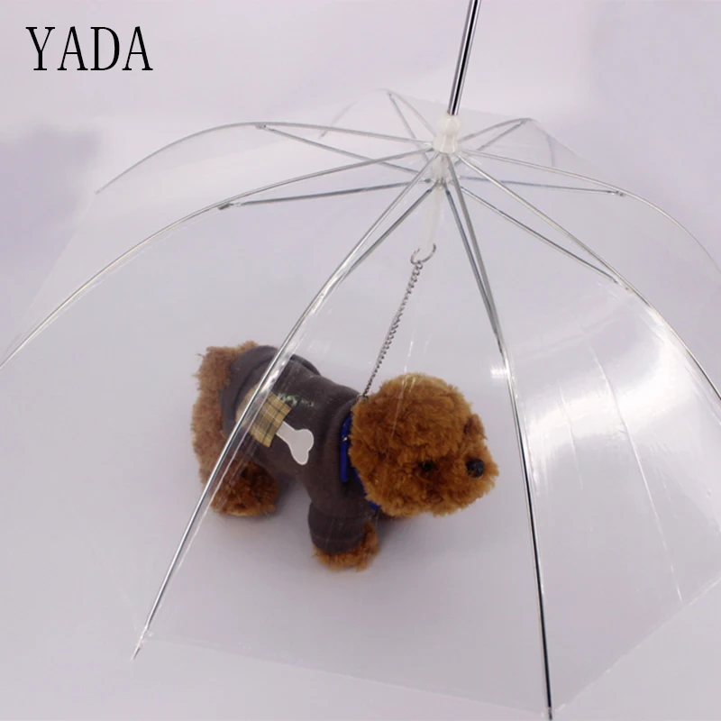 

YADA New Transparent Pet Umbrella With Dog Leads Chains Useful Transparence PE Rain Walk Tow Rope Dogs Lead Pets Raincoat YS093