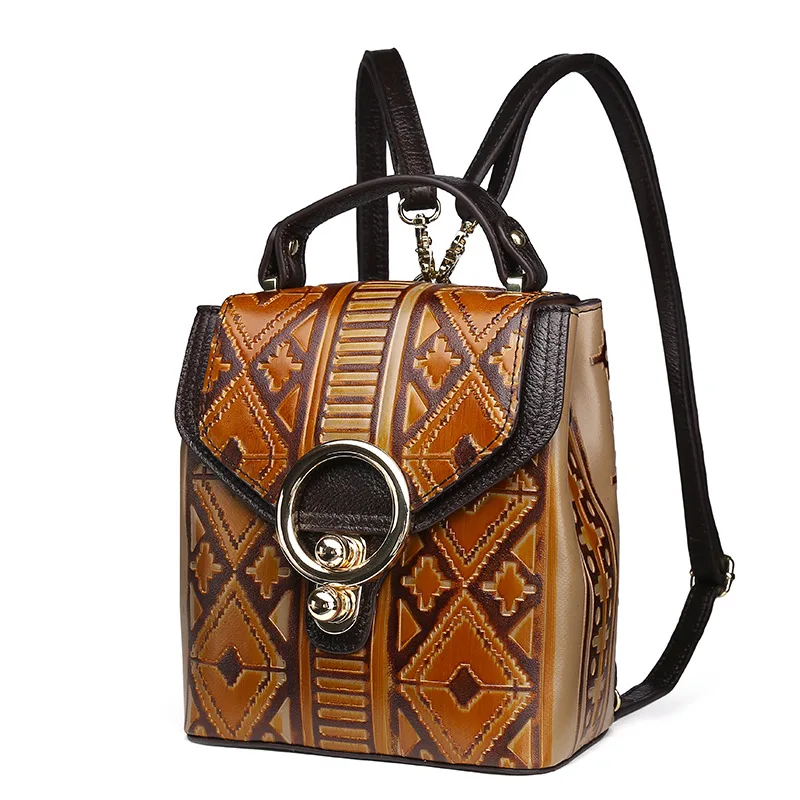 Женский рюкзак из натуральной кожи Norbinus дизайнерский школьный с тиснением и