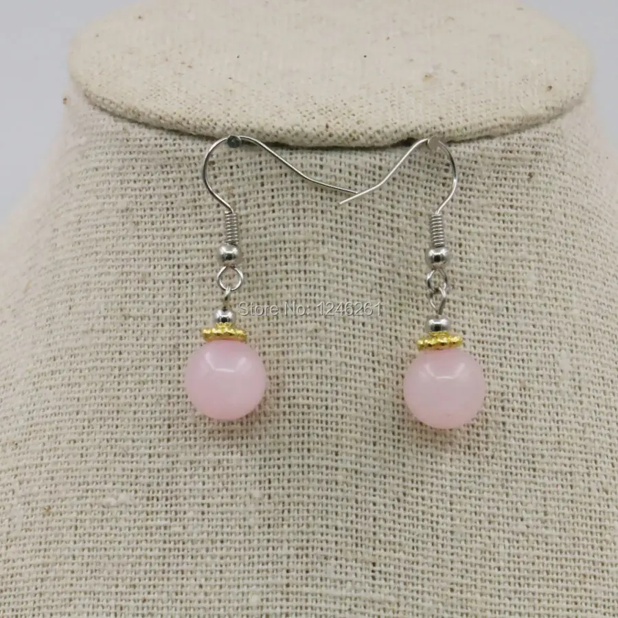 Серьги подвески из розового халцедона с круглыми бусинами|earrings party|crystal drop