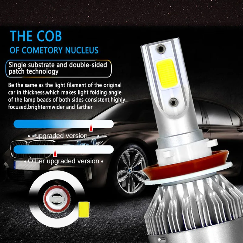 TF30 2Pcs/lot C6 LED Headlights Bulbs Conversion Kit Lights 72W 8000LM H1 H3 H4 H7 HB3 HB4 9004 9005 Auto COB Car 6500K|Передние LED-фары