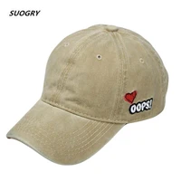 suogry wholesale cotton embroidery letter oops baseball caps washed women solid color dad hat men bones snapback hat couple cap