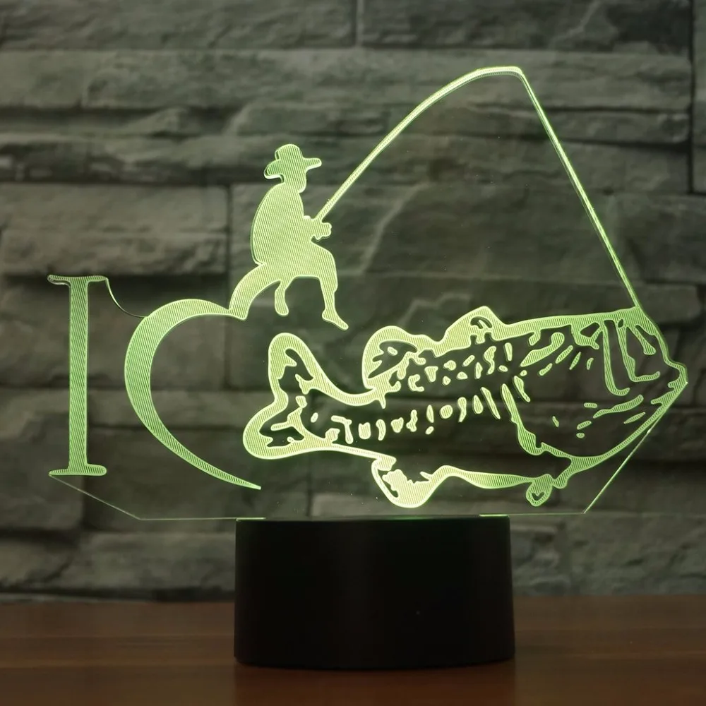Мне нравится модель рыбалки 3D светильник RGB настроение настольная лампа Декор