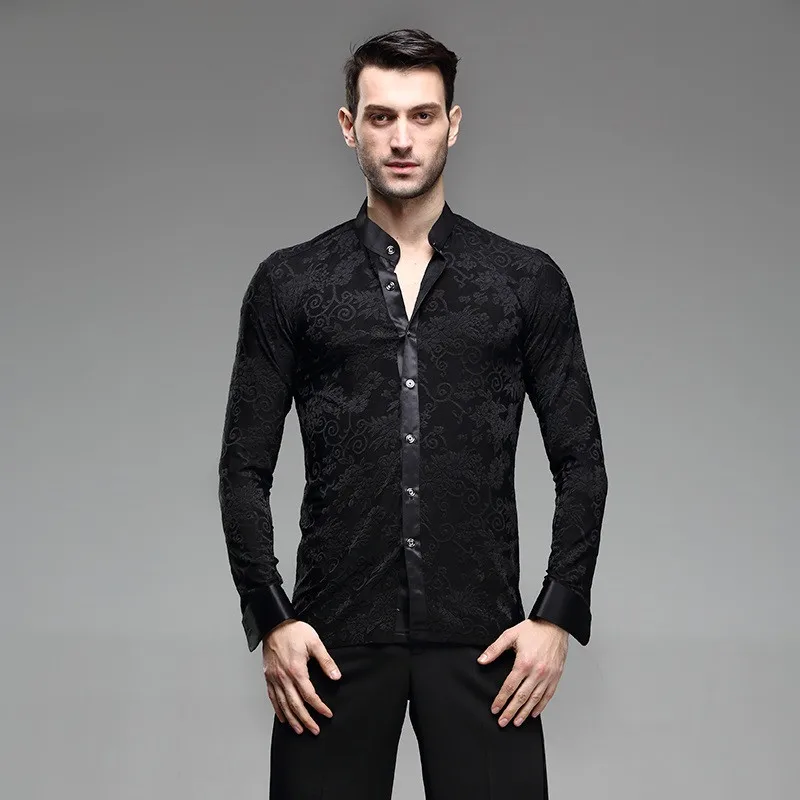 Мужские рубашки для латинских танцев Мужская одежда бальных костюмы сцены