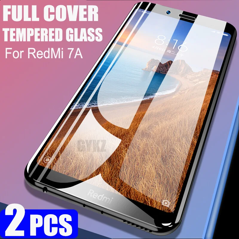 Закаленное стекло на весь экран для Xiaomi Redmi 7 7A 2 шт. защита экрана с защитой от