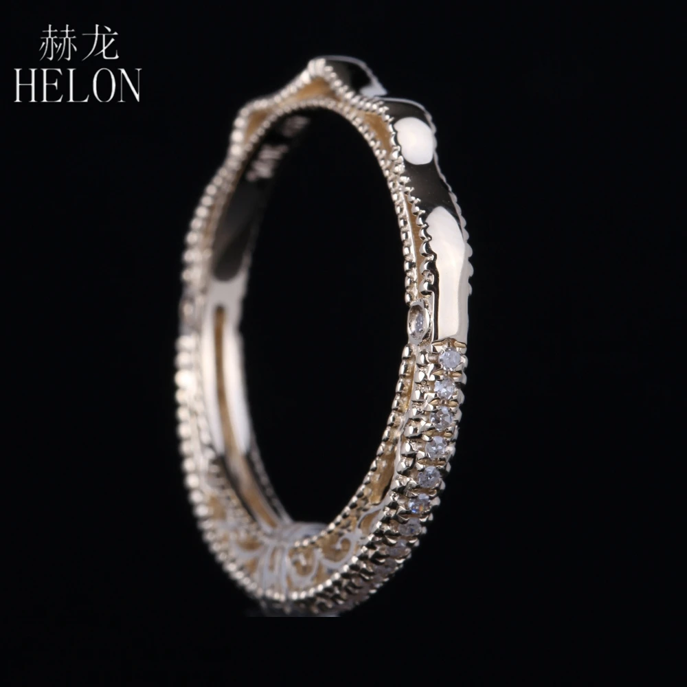 HELON Solid 14 K, желтое золото 0.2ct, Круглый, Настоящее натуральное бриллиантовое украшение, Свадебное женское винтажное ювелирное элегантное уникальное кольцо