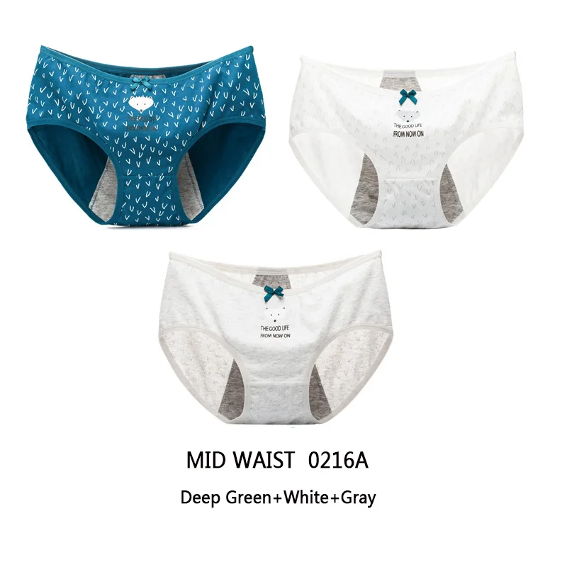 Mid Waist 0216A Женские трусы для критических дней LANGSHA, хлопковые бесшовные трусы брифы с широкой непромокаемой вставкой, нижнее белье анатомического кроя для девушек, набор из 3 шт - Цвет: Mid Waist 0216A