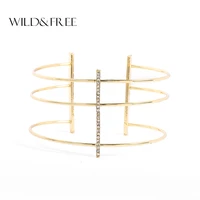 fashion gold plated wide open cuff bangles inset rhinestone bracelets bangles luxury brand jewelry for women party gift