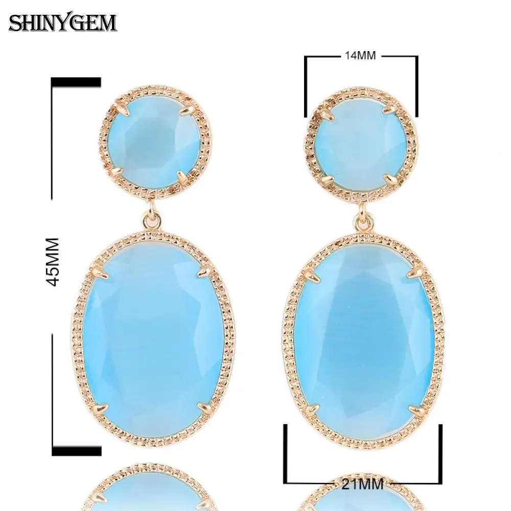 ShinyGem 7 цветов кошачий глаз висячие серьги граненые большие стразы серьги с золотым покрытием Циркон Висячие серьги для женщин