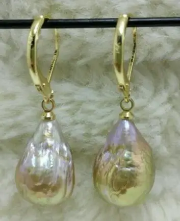 Натуральное желтое золото серьги с барочным жемчугом пробы 14 К/20 дюймов AAA |