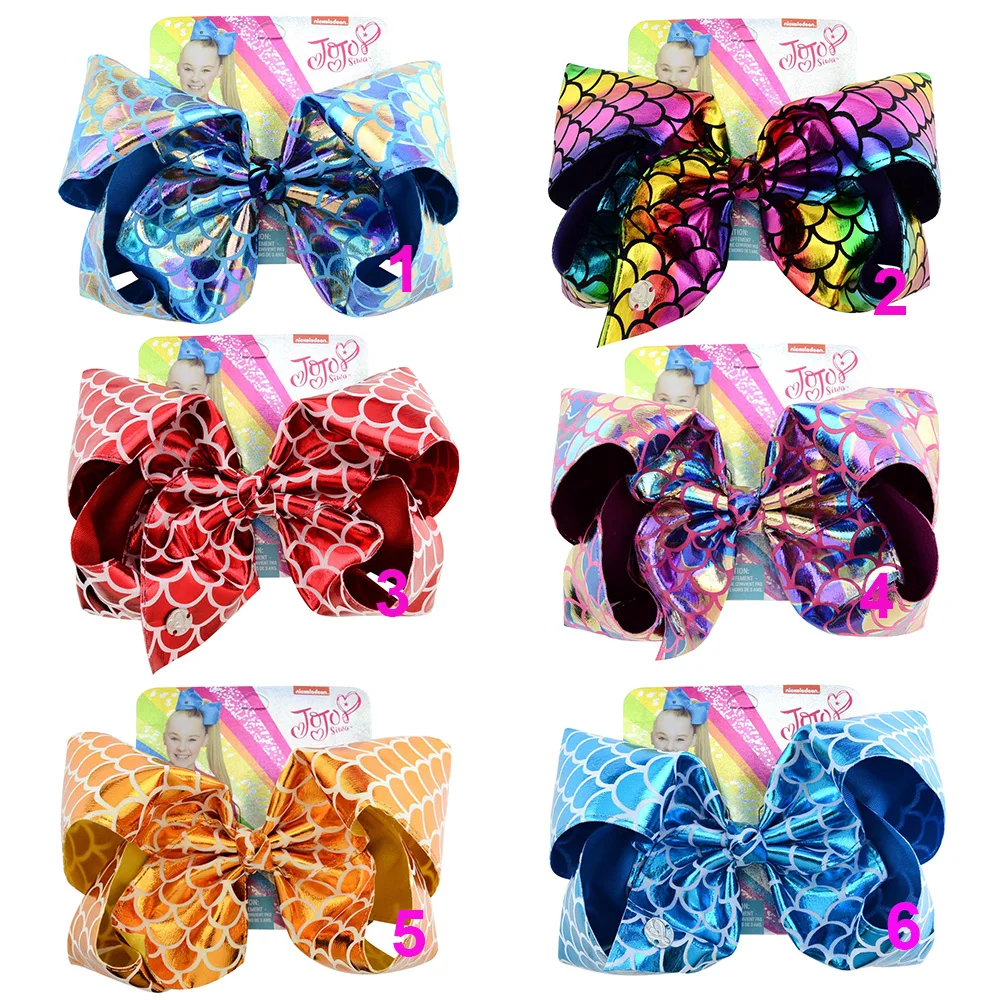 8 дюймов JOJO Clip Fish Scale Print PU Leather Boutique Hair Bows Kids Big X-Large Заколка-бабочка DIY Women Accessories |