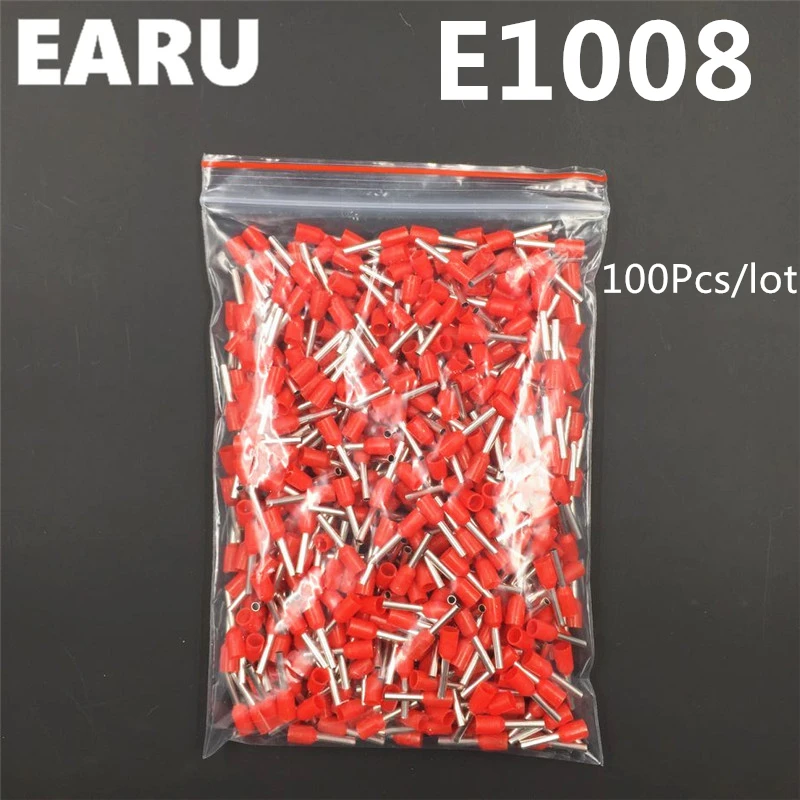 100 шт. изолирующие трубки E1008 клеммы 1MM2 18AWG кабельный соединитель обжимы E черные