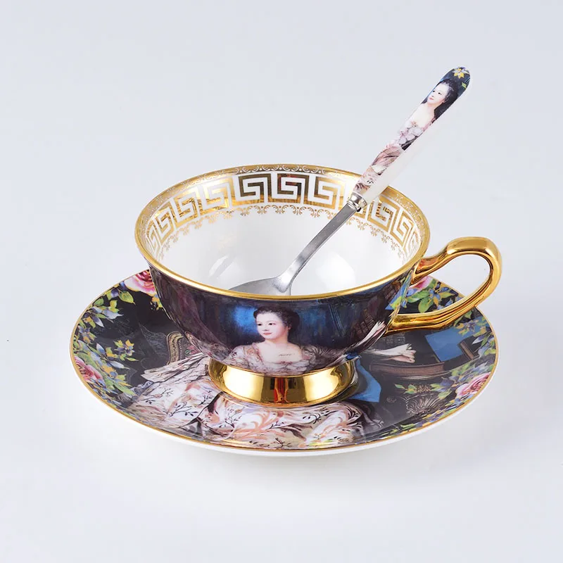 A 1pcs set Европейский суд Рисунок живопись наборы кофейных чашек Ретро керамическая фарфоровая чайная чашка набор послеобеденный чай посуда для вечеринки свадебные подарки - Цвет: A 1pcs set
