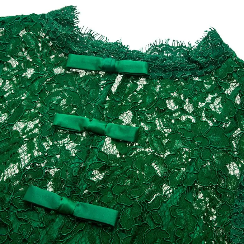 Cultivate one's morality bowknot relief decoration Heavy water soluble lace embroidery green dress | Женская одежда