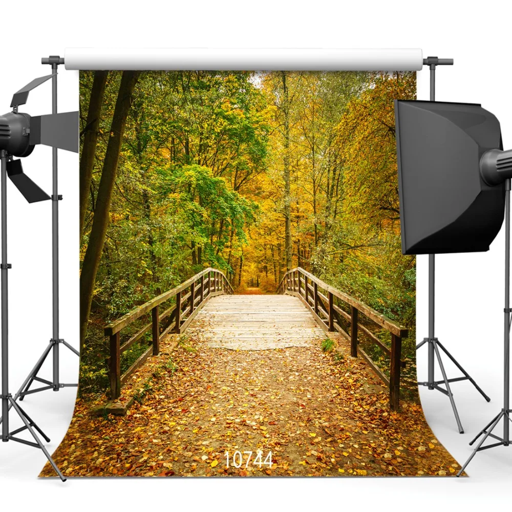 

Autumn Forest Bridge Fallen Leaves Vinyl Photography Backgrounds Portrait Photophone Photography Backdrops For Photo Studio Pet