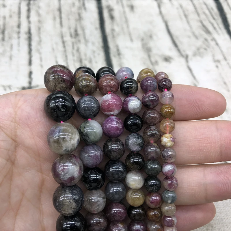 Круглые бусины с натуральным турмалиновым камнем разноцветные россыпью 4 6 8 10 12