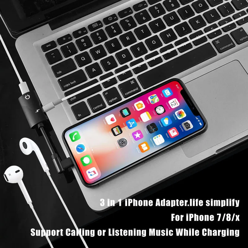 VRURC For Lightning Adapter iPhone X 10 Charging 8 7 Plus Charger Splitter Headphone Mini Portable | Мобильные телефоны и