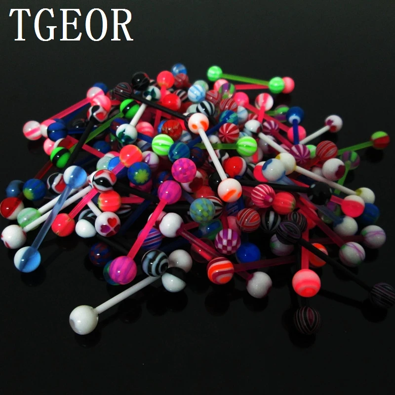 Лидер продаж оптовая продажа пирсинг для языка 100 шт. 14 г разные стили УФ акрил