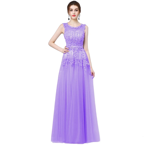 Lavender Robe De Soiree Новое милое Розовое Кружевное длинное вечернее платье для невесты без рукавов прозрачное банкетное сексуальное платье для выпускного вечера - Цвет: Lavender
