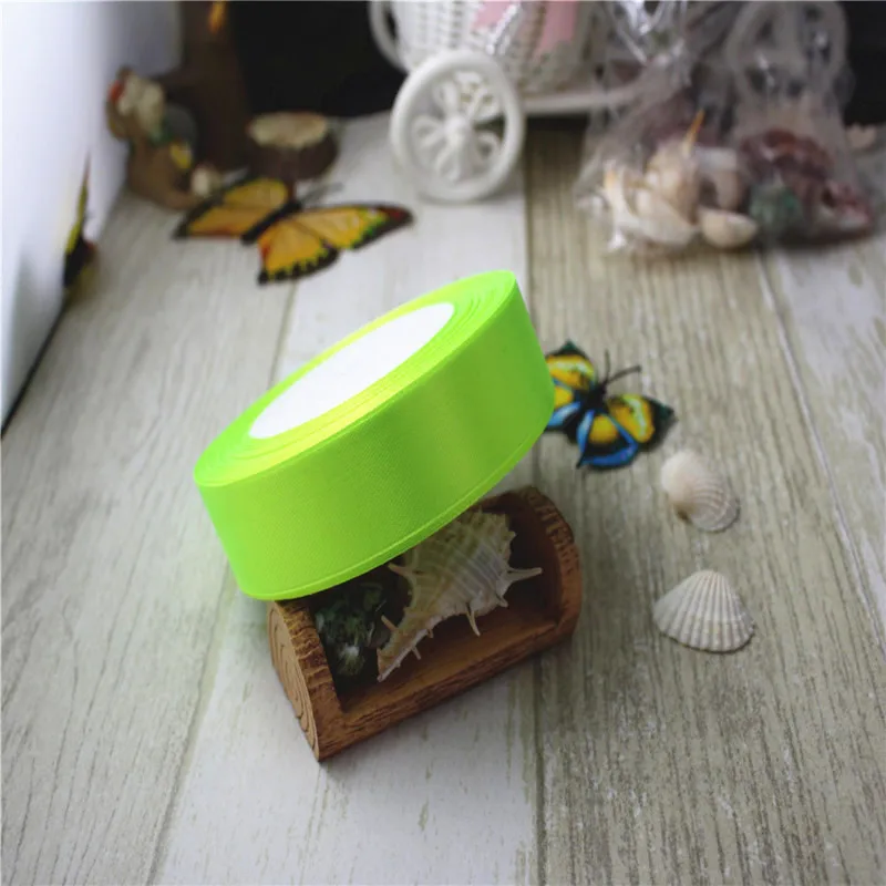 Fluorescent green 6 мм, 10 мм, 15 мм, 20 мм, 25 мм, 40 мм, 50 мм, шелковые атласные ленты для рукоделия, ленты для шитья, материалы для рукоделия, подарочная упаковка, 25 ярдов/рулон - Цвет: Fluorescent green