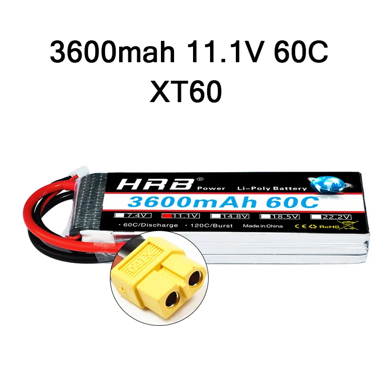 3S 3600mah 60C XT60 HRB 3S 11,1 V Lipo 1100mah 1200mah 1300mah 1500mah 2200mah 2600mah 3000mah 3300mah 3600mah 4200mah Для RC автомобиля FPV лодки - Color: 3S 3600mah 60C XT60