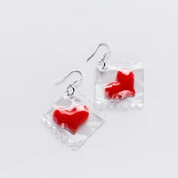 daisies real 925 sterling silver cute heart enamel red hyperbole fish hook earrings for women wedding party fashion jewelry