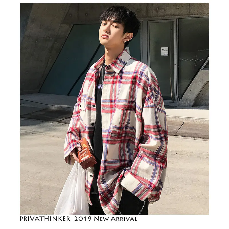 Privathinker мужская клетчатая рубашка Harajuku одежда 2019 летняя для мужчин на пуговицах