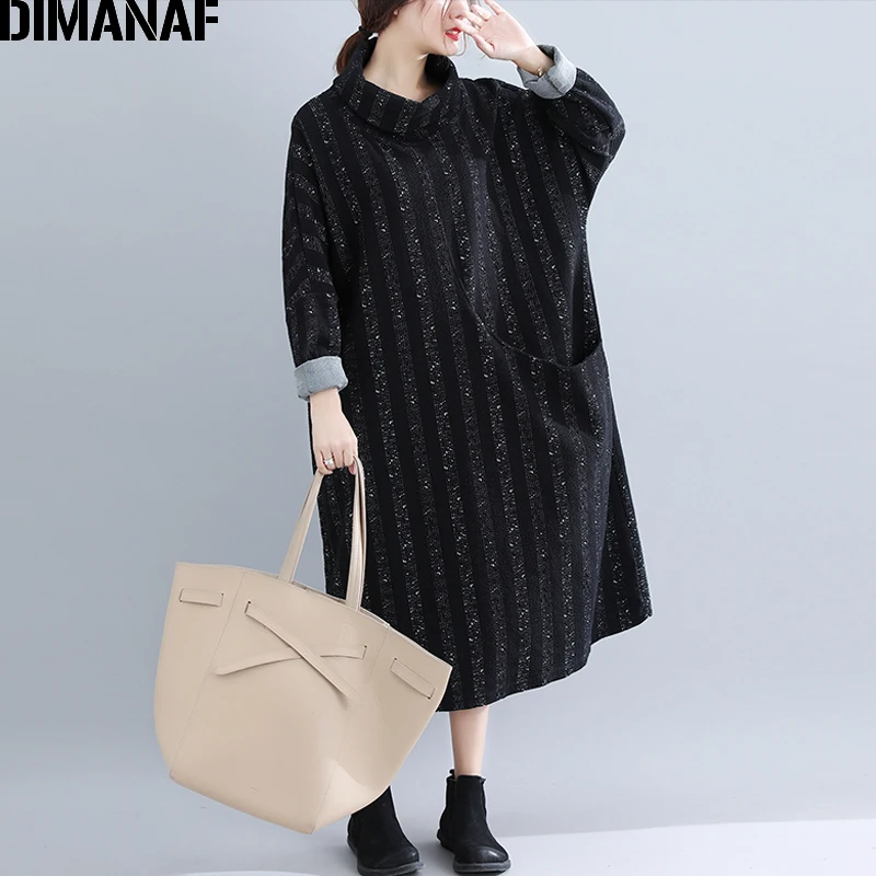Dimanaf женский зимний элегантный длинный рукав платья плюс размер Леди Vestido женское