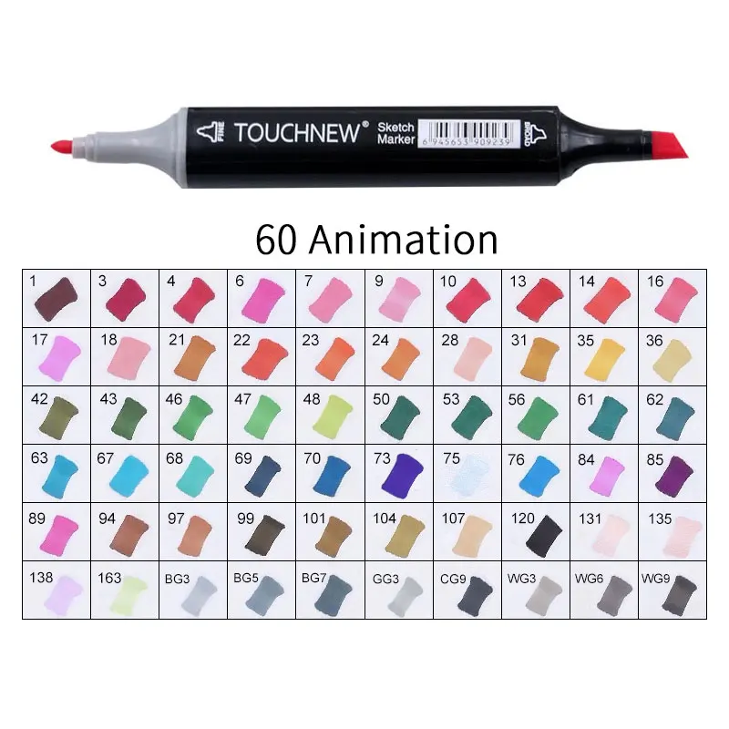 black 60 Animation Touchnew Набор цветных копировальных маркеров спиртовые ручки, маркеры для рисования товары для рукоделия кисть манга для рисования акриловый дизайнерский набор ручек для студентов - Цвет: black 60 Animation