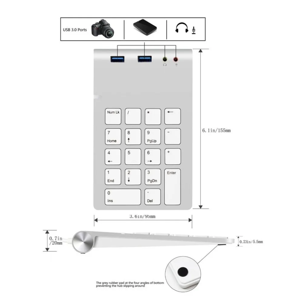 USB цифровая клавиатура с 2 Порты 3.0 хаб 3D Stereo аудио адаптер для
