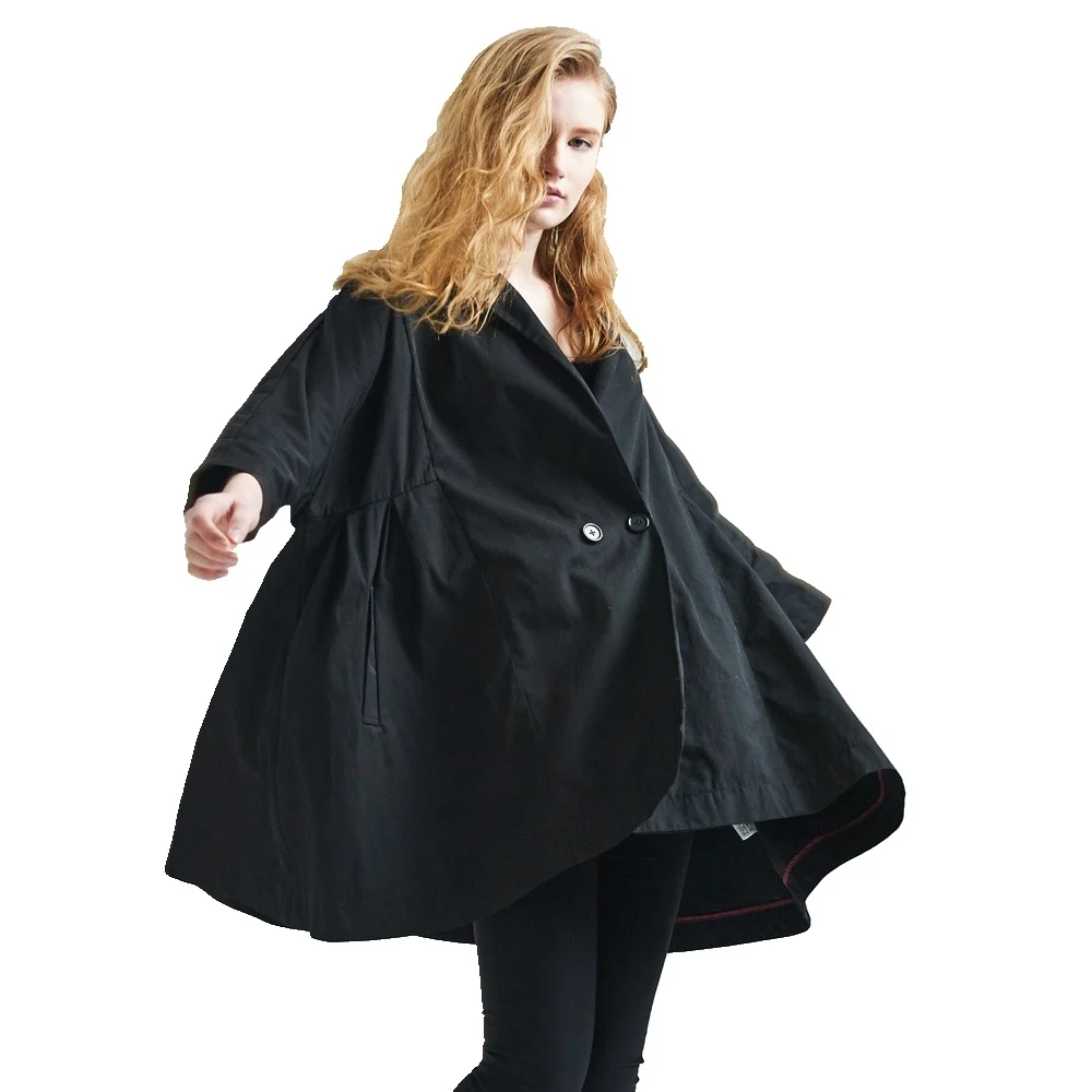 Spring and Autumnl women's fashion cloak trench coat double-breasted fashion loose personality windbreaker EF1038