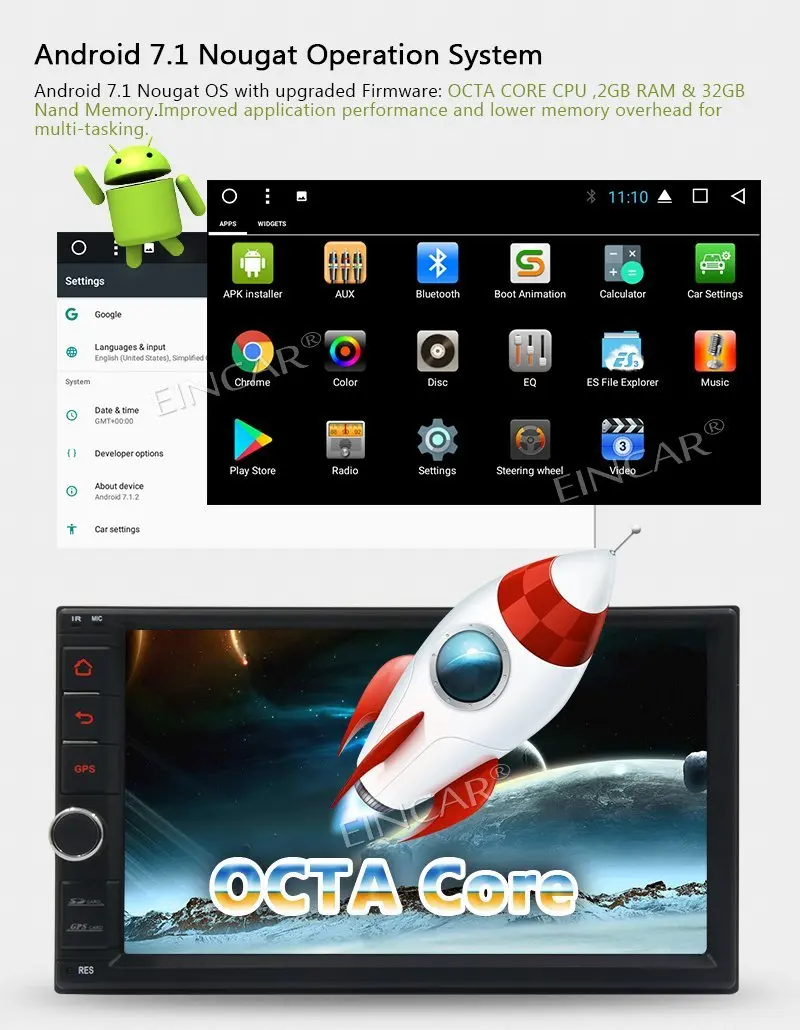 2 Din 7 &quotAndroid 1 автомобильный стерео Восьмиядерный без DVD комплект с gps навигатором
