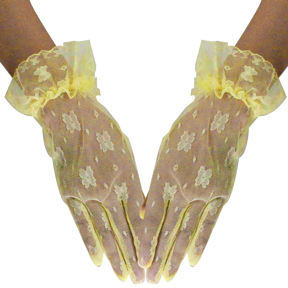 Перчатки для невесты свадебные кружевные вышитые короткие рукавицы сетка платье