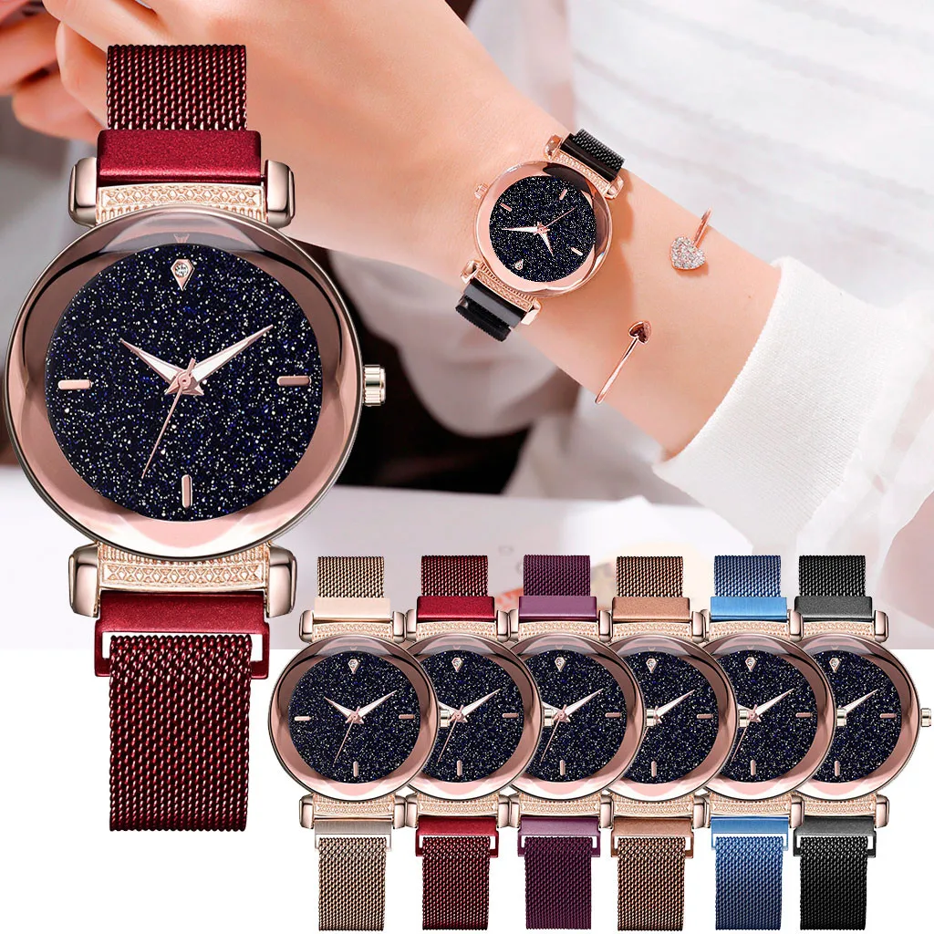 Luxury Watch Womern Famous Brand Fashion Starry Sky Mosaic Diamond Quartz Mesh Belt Magnetic Buckle Ladies WatchBayanlar izle#03 | Наручные