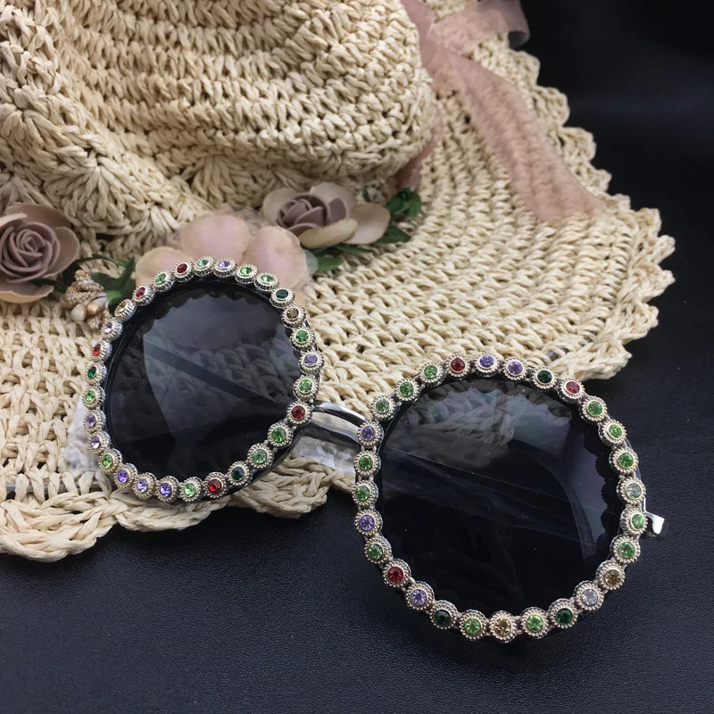 Модные женские красочные Кристальные круглые солнцезащитные очки классические