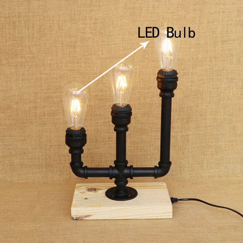 Kopen Loft Led Retro Tafellamp Nordic Industriële Deco Mesa Bureaulamp Voor Cafe Bar Edison Bureaulamp 3 Lamp Indoor Art Verlichting