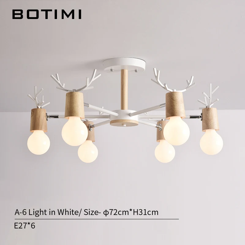 6 light in White BOTIMI деревянный светодиодный светильник для гостиной, белый блеск, лампы для спальни, черные люстры, деревянные подвесные светильники для столовой - Цвет абажура: 6 light in White