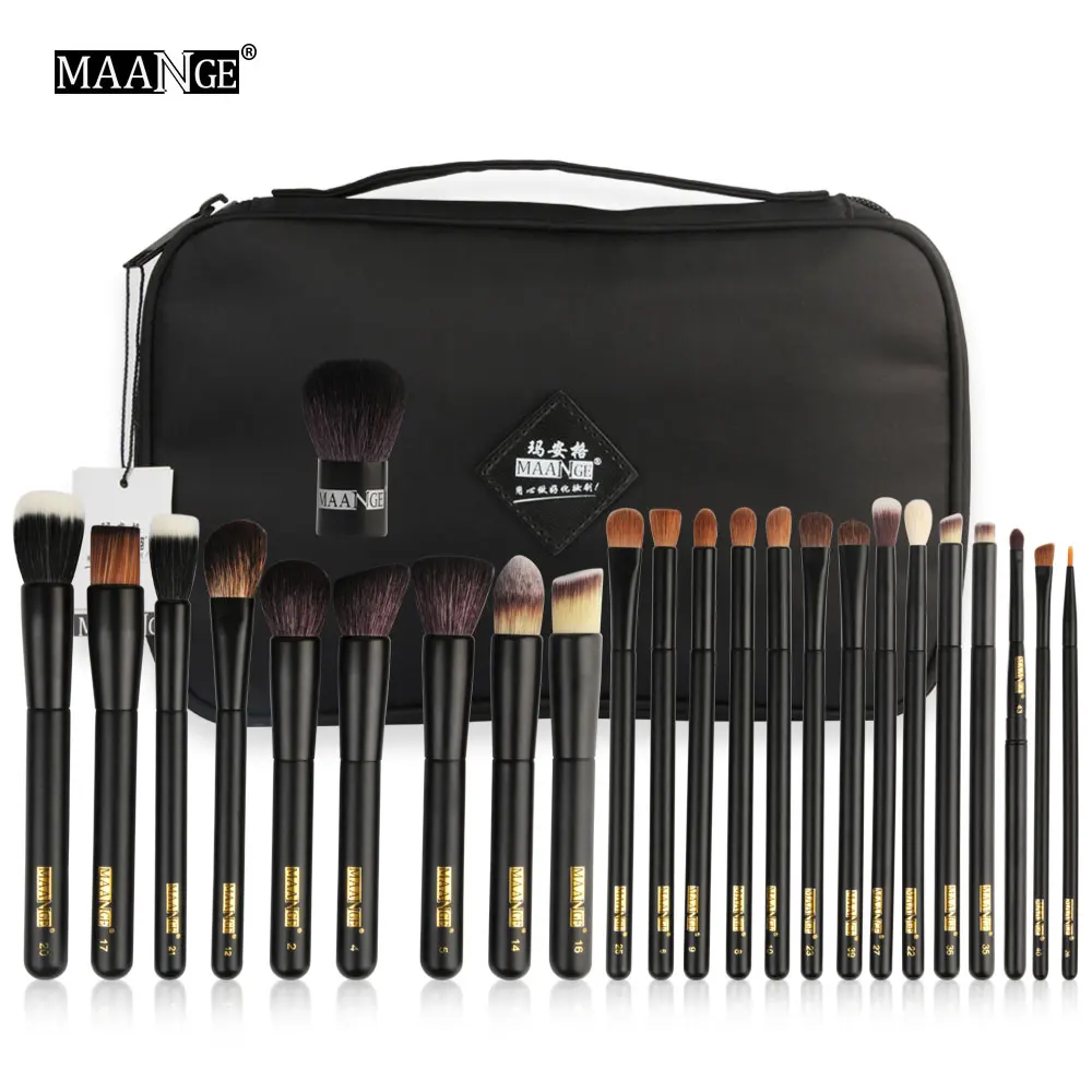24pcs with bag MAANGE 12/24 шт. Профессиональный набор кистей для макияжа лица и глаз, подводка для губ Тени для век Косметика косметический инструмент для макияжа с Чехол - Handle Color: 24pcs with bag