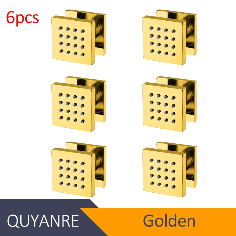 6pcs Gold Quyanre 6cs Душ массаж тела спрей струи для ванны спа массаж струи распылитель аэрозоли латунь Chorros душ - Цвет: 6pcs Gold