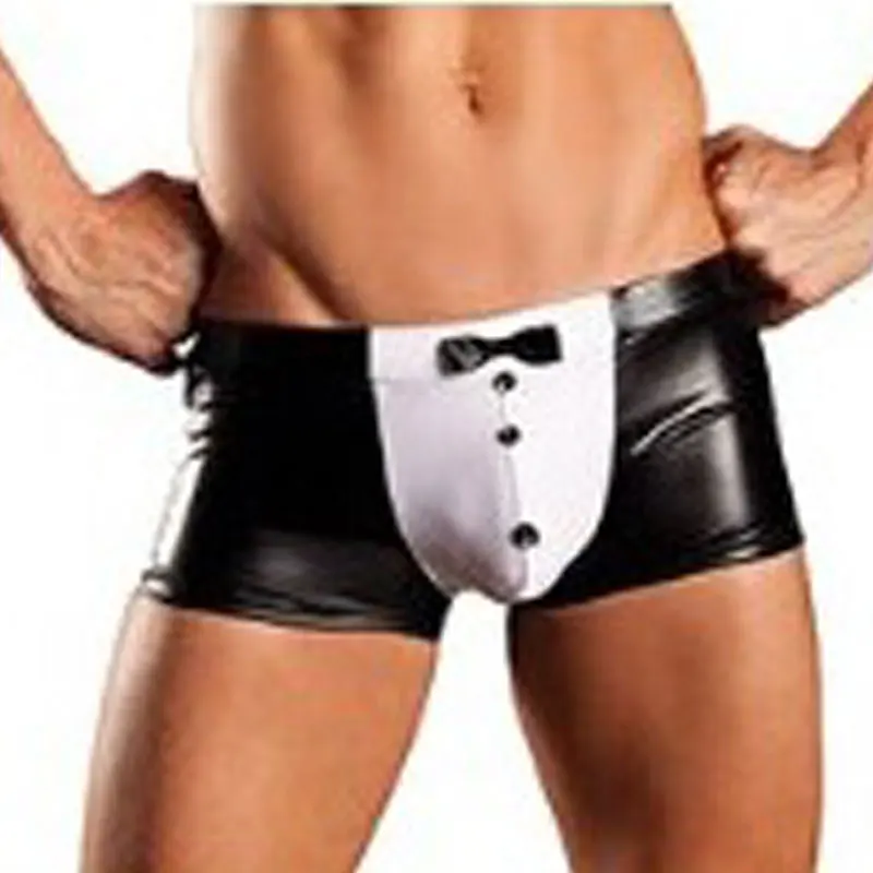 New Sexy Men Boxers Faux Leather Pants Underwear Shorts Sheathy Cool Male Gay 1PCS Buttoned Tie | Мужская одежда