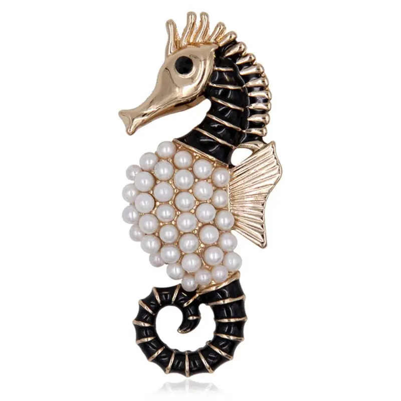 

Customized golden Metal Material pearl seahorse brooch pin and souvenir seahorse hard enamel lapel pin