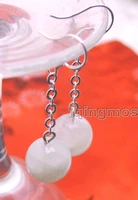 sale genuine small 8mm white round natural high quality moonstone beads 2 dangle silver s925 earring ear324 wholesaleretail