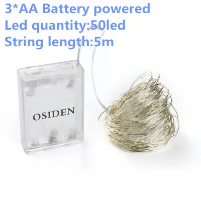 3AA battery 5m 50led Гирляндовый светильник, светодиодная гирлянда, 1-10 м, USB, на батарейках, для улицы, теплый белый/RGB, фестиваль, Свадебная вечеринка, украшение, сказочный светильник - Испускаемый цвет: 3AA battery 5m 50led