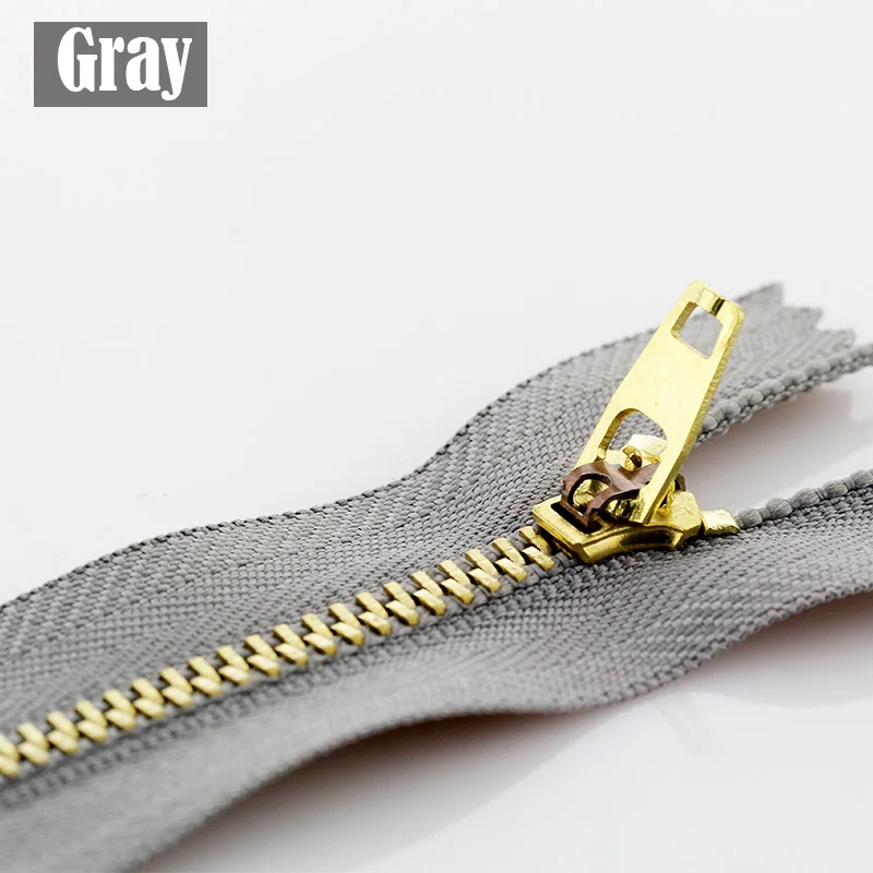 Gray 3# 5pcs 10/13/15/18/20cm metal brass auto lock close-end zippers for footwear fenim skirt sewing garment - Цвет: Gray