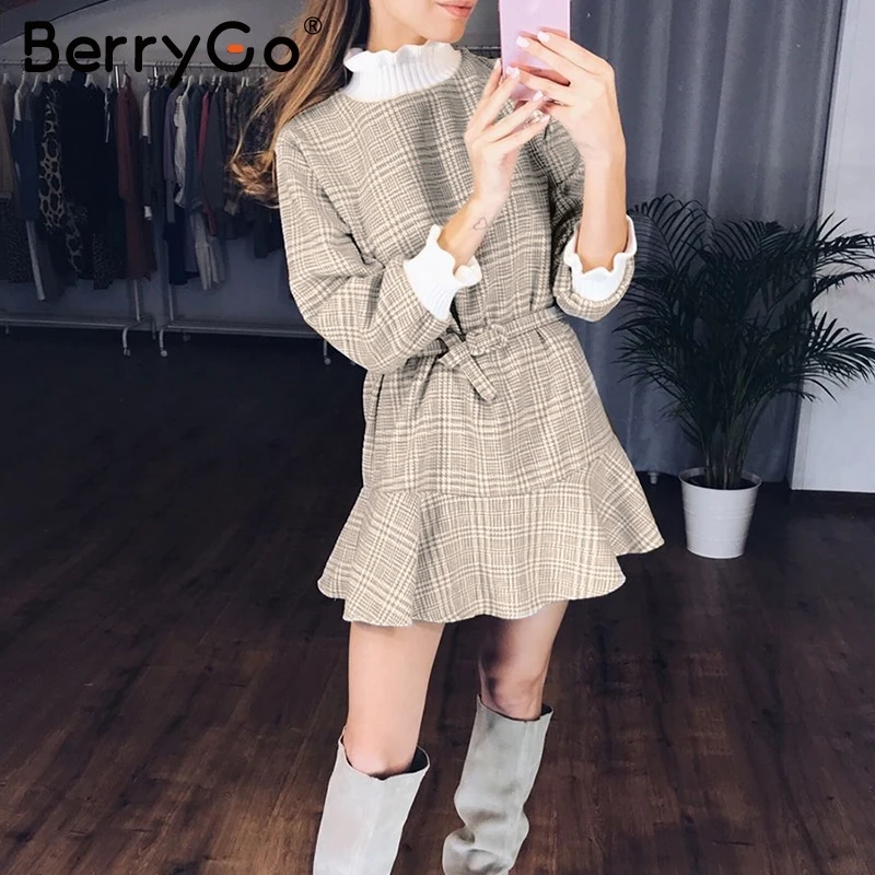 BerryGo элегантное клетчатое мини-платье с оборками женское короткое платье высоким